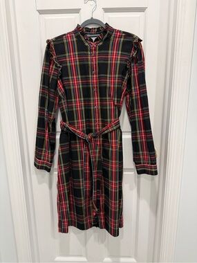 J.Crew Factory black plaid tartan shirtdress
